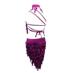 Ropa de Arabia Ensemble enfant à paillettes pour carnaval, spectacles, danse du ventre 5 pièces couleur FUCSIA