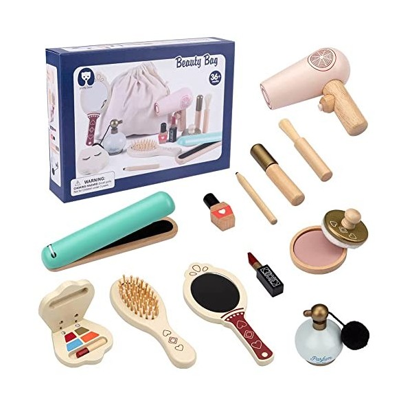 ThinkMax Kit de maquillage pour enfants en bois pour fille - Jouet de maquillage en bois - Kit de maquillage - Cadeau danniv