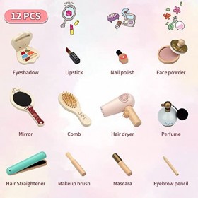 ThinkMax Kit de maquillage pour enfants en bois pour fille - Jouet de maquillage en bois - Kit de maquillage - Cadeau danniv