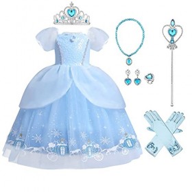 Cendrillon Déguisement Filles - Enfants Cendrillon Robe Cinderella Princesse Costume Carnaval Cosplay Halloween Partie Noël S
