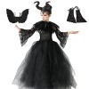 Yajimsa Costume maléfique pour enfant fille - Reine méchante - Sorcière - Halloween - Carnaval - Déguisement - Robe corne - M