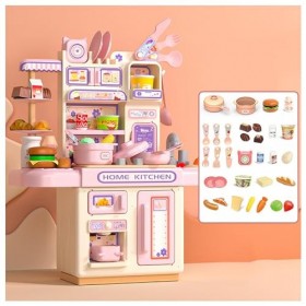Cuisine Enfant, Jouer à La Cuisine avec Lumière,Eau Recyclée Et Effet Vapeur, Ensemble De Jeu De Cuisine,A-Pink
