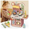 Cuisine Enfant, Jouer à La Cuisine avec Lumière,Eau Recyclée Et Effet Vapeur, Ensemble De Jeu De Cuisine,A-Pink