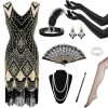 9PCS 1920 Flapper Gatsby Costume Accessoires Kit,Robe Années 1920 à col en V avec Ensemble daccessoires des Années,1920s Acc