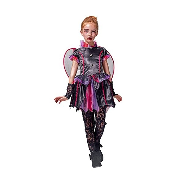 IKALI Costume de vampire pour filles robe de comtesse maléfique gothique pour enfants tenues de déguisement de luxe avec aile