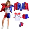 Alaiyaky Quinn Costume de cosplay pour enfants, costume de méchant inclus gants, veste, t-shirt, shorts, collier pour Hallowe