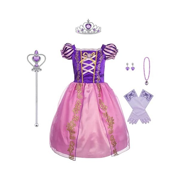 Discoball Costume de Raiponce pour enfants et filles, costume de princesse pour Halloween, fête danniversaire