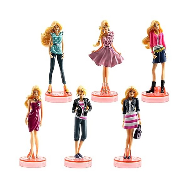 Lot de 6 Bar-bie Figure Model, Figurine daction Bar-bie, Figurines de Personnages de Dessin Animé Populaires Desk Ornaments 