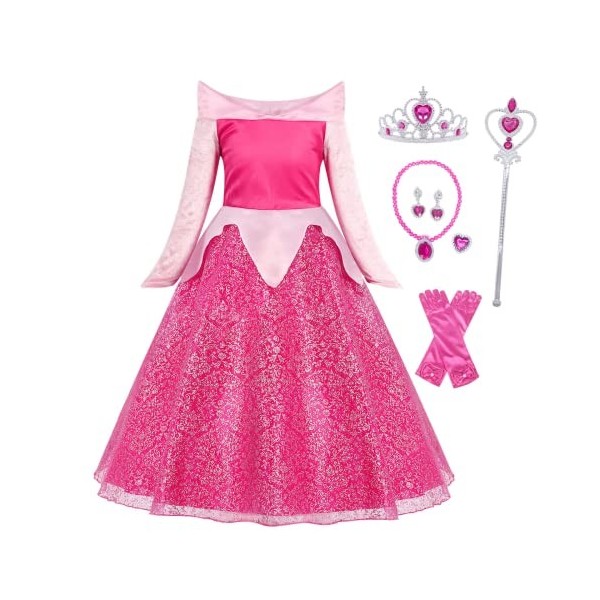 Eledobby Déguisement de princesse aurore pour filles,Costume de princesse pour enfants,Déguisement de costumade,Pour Hallowee