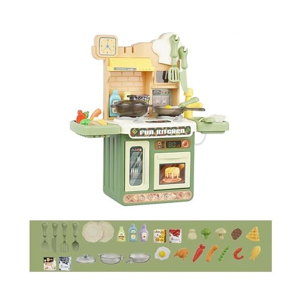 Cuisine De Jeu pour Enfants, Cuisine De Jeu pour Enfants avec Lumière,Eau Recyclée Et Effet Vapeur, Jeu De Cuisine avec Casse