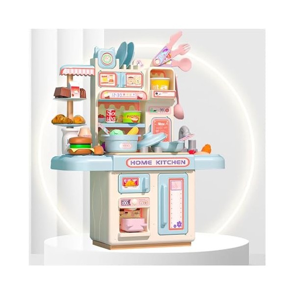 Ensemble De Cuisine De Jeu, Cuisine De Jeu pour Enfants avec Lumière,Eau Recyclée Et Effet Vapeur, Kitchenette,A-Blue