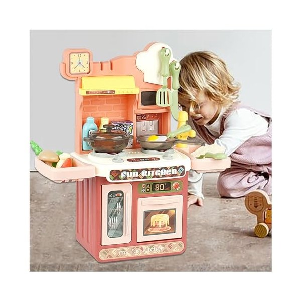 Ensemble De Cuisine De Jeu, Cuisine De Jeu pour Enfants avec Lumière,Eau Recyclée Et Effet Vapeur, Kitchenette,A-Blue