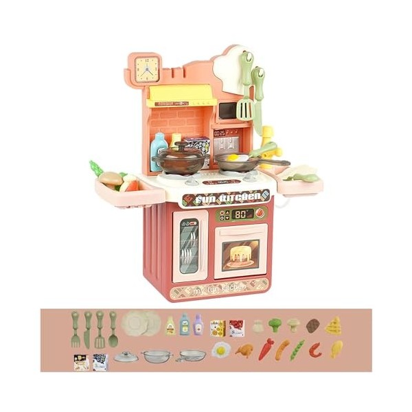 Ensemble De Jeu De Cuisine, Cuisine Enfant 2 Ans avec Lumière,Eau Recyclée Et Effet Vapeur, Jeu De Cuisine avec Casseroles Et