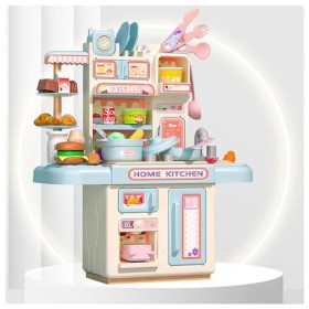 Cuisine Enfant, Ensemble De Cuisine De Jeu avec Lumière,Eau Recyclée Et Effet Vapeur, Ensemble De Jeu De Cuisine,A-Blue
