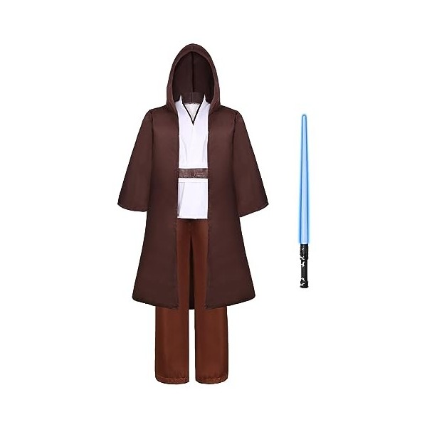 Fover Costume de Jedi pour enfant avec Lightsaber Obi Wan Kenobi Tunique Manteau à capuche Tenue Cape à capuche Médiévale Hoo