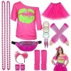 Kit Déguisement Année 80 Accessoire Femme, T-Shirt, Tutu, Sac Banane, Bandeau, Boucle dOreille, Collier, Gants Résille, Vête