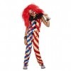 Creepy Clown Costume, Top, Trousers, Mask & Ruffles, M 