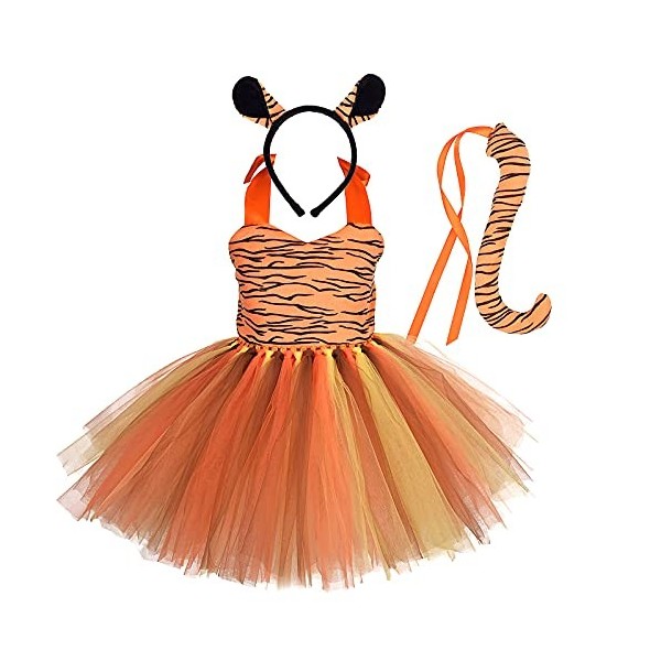 IMEKIS Costume de cosplay pour bébé fille - Costume de princesse vache tigre zèbre léopard girafe - Robe en tulle avec bandea