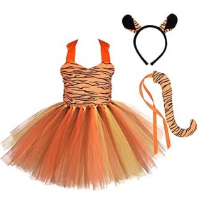 IMEKIS Costume de cosplay pour bébé fille - Costume de princesse vache tigre zèbre léopard girafe - Robe en tulle avec bandea