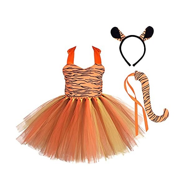 IMEKIS Costume de cosplay pour bébé fille - Costume de princesse vache tigre zèbre léopard girafe - Robe en tulle avec bandea