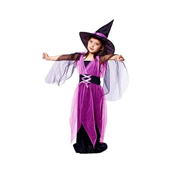 KIRALOVE - Costume Sorcière Fille Violet Noir Halloween Carnaval Taille M 4 5 ans Idée cadeau Fête