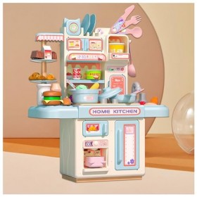 Ensemble De Jeu De Cuisine, Kit Cuisine Enfant avec Lumière,Eau Recyclée Et Effet Vapeur, Ensemble De Cuisine De Jeu,A-Blue