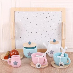 Katutude Service à Thé en Bois pour Tout-Petits, Ensemble à Thé pour Enfants Jouets en Bois Accessoires de Cuisine Mignons Jo