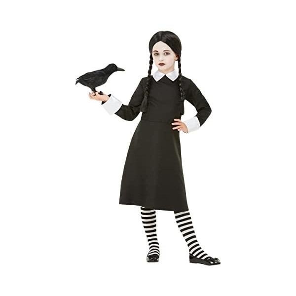 Gothic School Girl Costume, Black, with Dress & Wig, L 