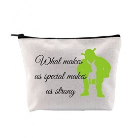 AKTAP Trousse de maquillage motif monstre bizarre, cadeau pour les fans de monstre vert avec inscription « What makes us spec