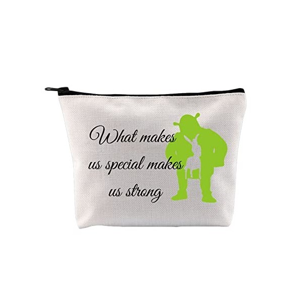 AKTAP Trousse de maquillage motif monstre bizarre, cadeau pour les fans de monstre vert avec inscription « What makes us spec