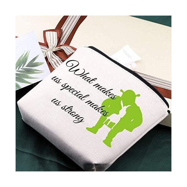 AKTAP Trousse de maquillage motif monstre bizarre, cadeau pour les fans de monstre vert avec inscription « What makes us spec