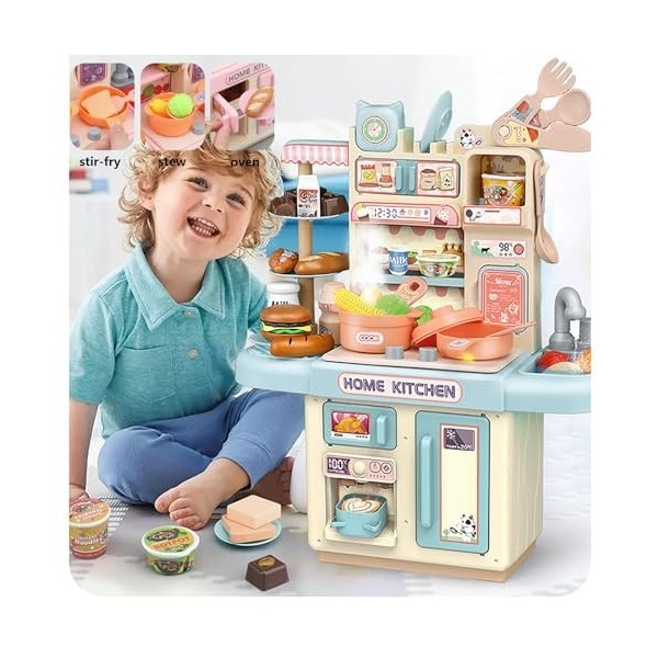 Cuisine De Jeu pour Enfants, Accessoire Cuisine Enfant avec Lumière,Eau Recyclée Et Effet Vapeur, Cuisine pour Enfants,B-Pink