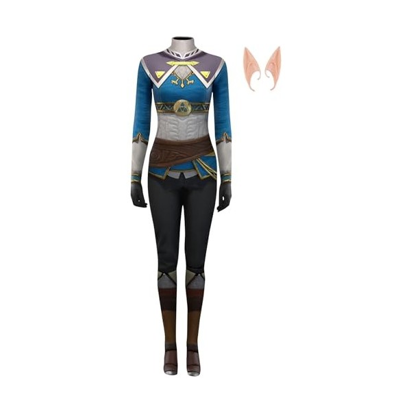 Foanja Princesse Zelda Déguisement Femme Fille Cosplay Tears of The Kingdom Princesse Zelda Uniforme Jumpsuit avec Oreilles d