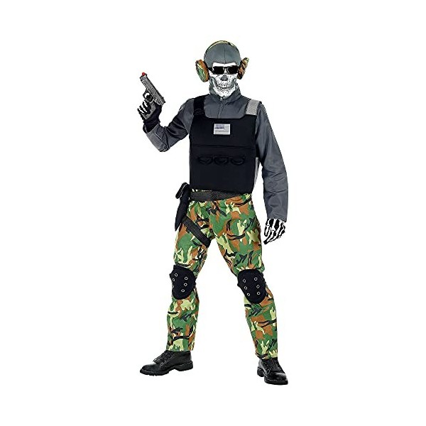 "SKELETON SOLDIER" overalls, vest, knee pads, belt, holster, mask, glasses, earphones - 128 cm / 5-7 Years 