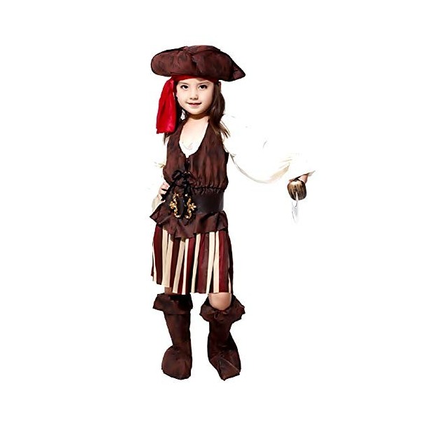 Costume de pirate - corsaire des mers - déguisements pour enfants - halloween - carnaval - caraïbes - couleur marron - fille 