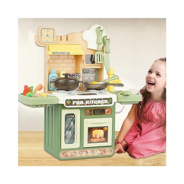 Jouet De Cuisine, Kitchenette avec Lumière,Eau Recyclée Et Effet Vapeur, Cuisine Enfant,A-Pink