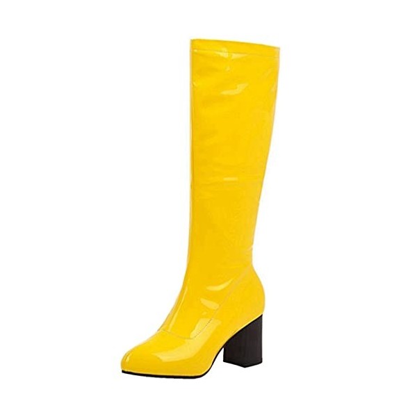 ErikenUrben Élégant équitation Bottes Femmes Talons Bloc Fête Costume Dress Chaussures Black Fermeture Eclair Yellow Size 36 