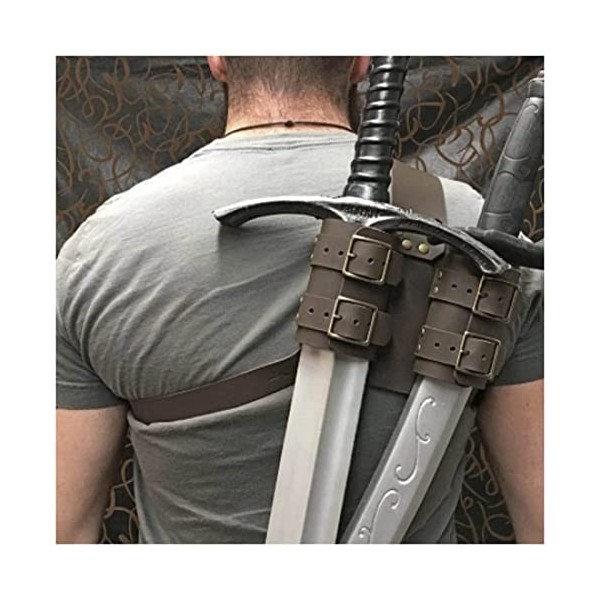 oUyOo Fourreau Médiéval À Double Dos pour Épée Porte-Coutelas Viking Pirate Guerrier Gaine en Cuir Étui Cosplay Costume,Noir