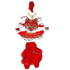Alomejor1 Costumes de Danse du Ventre pour Enfants, Voile de tête de Costume de Carnaval dhalloween + chaîne de tête + Haut 