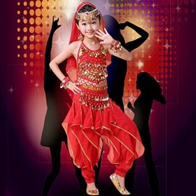 Alomejor1 Costumes de Danse du Ventre pour Enfants, Voile de tête de Costume de Carnaval dhalloween + chaîne de tête + Haut 