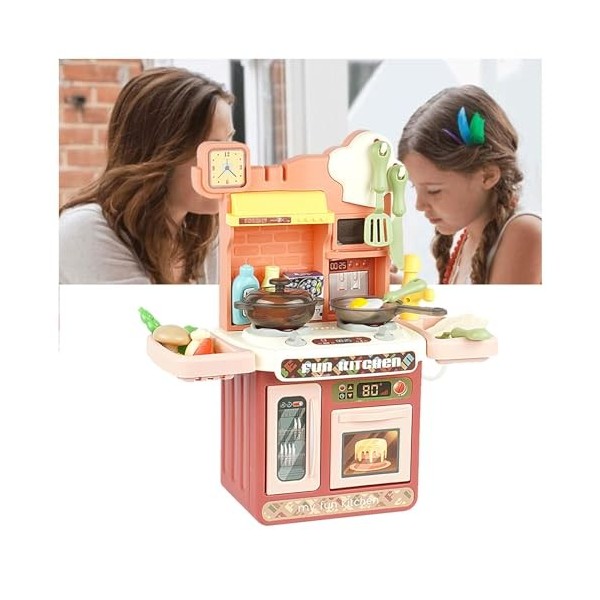 Ensemble De Jeu De Cuisine, Kitchenette avec Lumière,Eau Recyclée Et Effet Vapeur, Cuisine Exterieur Enfant,A-Pink