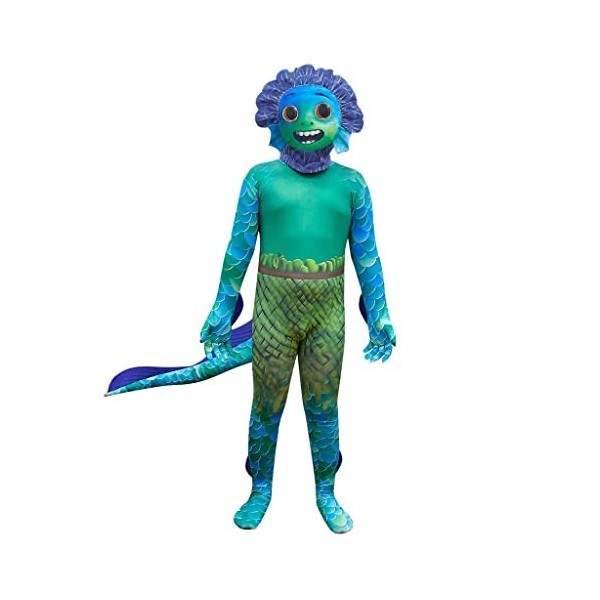 Lito Angels Déguisement Costume Luca avec Masque per Enfant Garçon Taille 5-6 ans, Ensemble B - Combinaison avec Queue