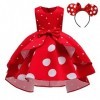 Lito Angels Deguisement Minnie Mouse Enfant Fille, Robe à Pois Rouge et Blanc, Anniversaire Fete Carnaval, avec Oreilles de S