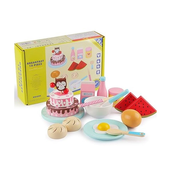 Service à Thé Bois Enfant Petites Filles Jeu de Rôle Jouet de Dessert en Bois Enfant Jeux dimitation Accessoires de Cuisine 