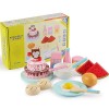 Service à Thé Bois Enfant Petites Filles Jeu de Rôle Jouet de Dessert en Bois Enfant Jeux dimitation Accessoires de Cuisine 