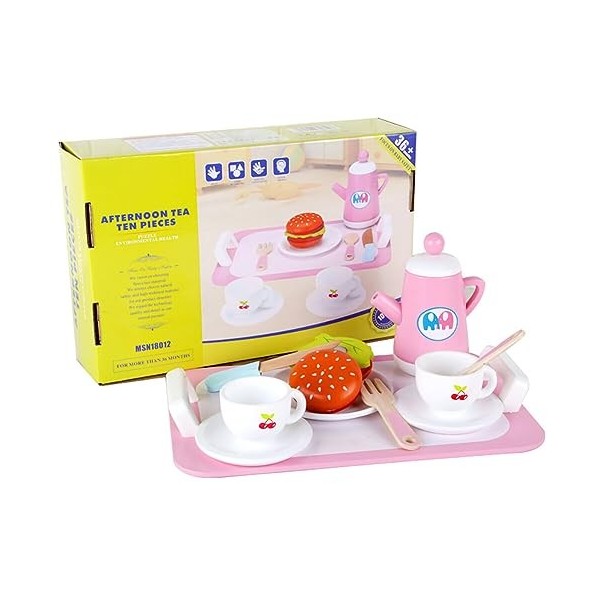 Service à Thé Bois Enfant Petites Filles Jeu de Rôle Jouet de Dessert en Bois Enfant Jeux dimitation Accessoires de Cuisine 