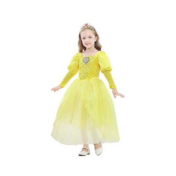 Lito Angels Robe Princesse Vert Enfant Fille, Anniversaire Fete Carnaval Costume Deguisement Sirène Princesse Jasmine Ariel, 