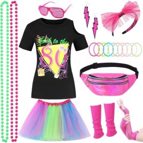 Tenue des années 80 pour fille des années 80 - Accessoires pour enfants - Thème néon rétro des années 80 - Ensemble daccesso