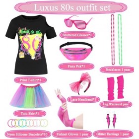 Tenue des années 80 pour fille des années 80 - Accessoires pour enfants - Thème néon rétro des années 80 - Ensemble daccesso