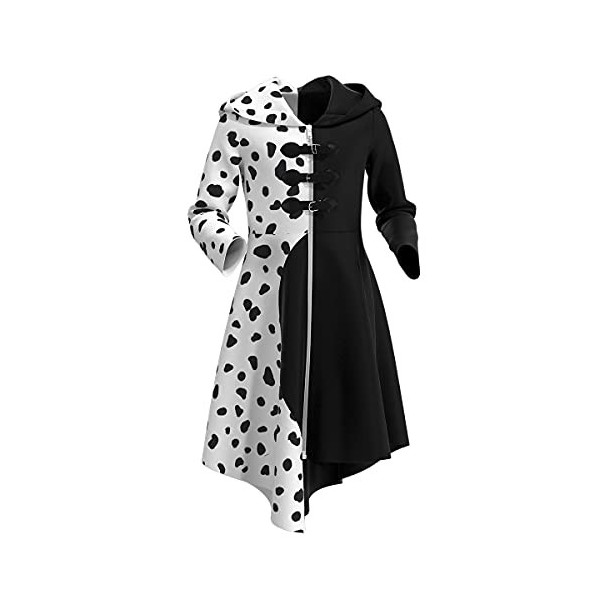 OBEEII Cruella De Vil Robe Fille Enfant 101 Dalmatiens Cruella Coslay Halloween Déguisement 2021Dalmatien Cruella02+Accessoir